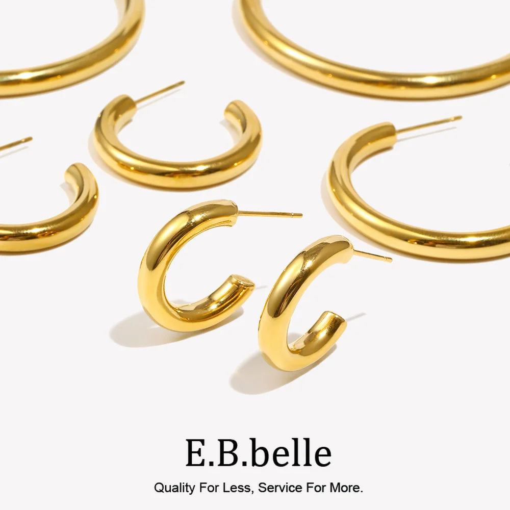 Hypoallergenic Tarnish Free Stainless Steel Hollow Tube Large Medium Small Size Gold Plated Hoop Earrings for Women